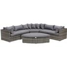 Outsunny 6-Seater Outdoor Rattan Wicker Sofa Set Half Round Patio Conversation Furniture Set w/ Cush
