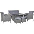 Outsunny 6-Seater Outdoor Patio Rattan Dining Table Sets All Weather PE Wicker Sofa Furniture Set fo