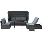 Outsunny Rattan Garden Sofa Set, 5-Seater Outdoor Furniture with Reclining Sofa, Adjustable Canopy &