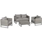 Outsunny 4-Seater PE Rattan Garden Furniture Wicker Dining Set w/ Glass Top Table, Cushions, Light G