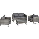 Outsunny 4-Seater PE Rattan Garden Furniture Wicker Dining Set w/ Glass Top Table, Cushions, Deep Gr