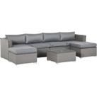 Outsunny 6-Seater PE Rattan Garden Corner Sofa Set with Tea Table & Footstool, Outdoor Wicker Co