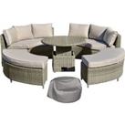 Outsunny 6-Seater Outdoor PE Rattan Patio Furniture Set Lounge Chair Round Daybed Liftable Coffee Ta