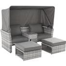 Outsunny 3 Pieces Outdoor PE Rattan Patio Furniture Set Daybed 2-Seater Sofa Footstool Tempered Glas