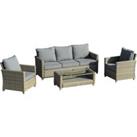 Outsunny 5-Seater Patio Wicker Sofa Set, Outdoor PE Rattan Sectional Conversation Aluminium Frame Fu