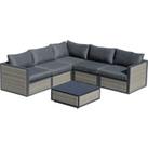 Outsunny Rattan Garden Sofa Set, 5-Seater with Coffee Table & Padded Cushions, Weather-Resistant
