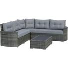 Outsunny Rattan Garden Sofa Set, 5-Seater PE Wicker Patio Furniture, Aluminium Frame with Cushions, 