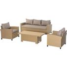 Outsunny 5-Seater Garden PE Rattan Sofa Set, Patio Wicker Aluminium Frame Conversation w/ Wood Grain