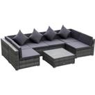 Outsunny 7 Pieces Patio Wicker Sofa Set, Outdoor PE Rattan Sectional Furniture Set w/ Acacia Table T