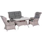 Outsunny Garden PE Rattan Dining Sofa Set, Outdoor 4 Seater Wicker Furniture, High Back Chairs with 