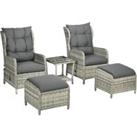 Outsunny 5 Pieces PE Rattan Sun Lounger Set, Outdoor Half-round Wicker Recliner Sofa Bed with Glass 