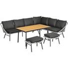 Outsunny 6 Seater Outdoor Rattan Garden Furniture Sets with Sofa, Footstool and Wood-Plastic Coffee 