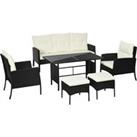 Outsunny 5 Seater Rattan Garden Furniture Set Wicker Sofa Armchairs Footstools and Glass Table Patio