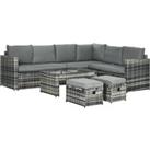Outsunny 6 Piece Rattan Garden Furniture Set, 8-Seater Outdoor Sofa Sectional with 3 Cushioned Loves