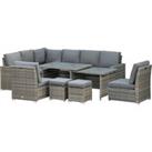 Outsunny 7 Piece Rattan Garden Furniture Set, 10-Seater Sofa Sectional with Cushioned Sofa Seat, Foo