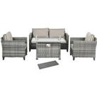 Outsunny 5-Piece Rattan Patio Furniture Set with Gas Fire Pit Table, Loveseat Sofa, Armchairs, Cushi