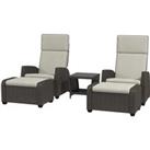 Outsunny 5-Piece Rattan Patio Reclining Chair Set with Footstools, Coffee Table, Cushions, for Outdo