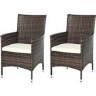 Outsunny Rattan 2 Seater Outdoor Armchair, Dining Chair with Armrests and Cushions for Garden Patio,