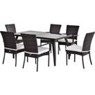 Outsunny 6-Seater Rattan Dining Set 6 Wicker Weave Chairs & Tempered Glass Top Dining Table 6 Se