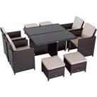 Outsunny 9PC Rattan Garden Furniture Set 8-seater Wicker Outdoor Dining Set Chairs + Footrest + Tabl
