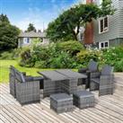 Outsunny 9PC Rattan Dining Set Garden Furniture 8-seater Wicker Outdoor Dining Set Chairs + Footrest