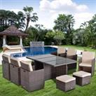Outsunny Outdoor 11pc Rattan Garden Furniture Patio Dining Set 10-seater Cube Sofa Weave Wicker 6 Ch