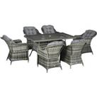 Outsunny 7 Pieces PE Rattan Dining Set Furniture Patio Wicker Furniture with Tempered Glass Table To