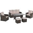Outsunny 6 PCS Outdoor Patio PE Rattan Wicker Tempered Glass Dining Table Sets for Garden Backyard w