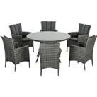 Outsunny 7 Pieces PE Rattan Dining Set w/ Cushions, Garden Furniture Set w/ Six Armchairs, Patio Con