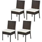 Outsunny Rattan Garden Chairs, Set of Four, Armless, Durable Outdoor Seating, Easy Storage, Brown