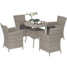 Outsunny Rattan Dining Set, 5 Pieces with Removable Cushions & Slatted Tabletop, Ideal for Patio