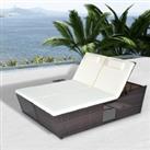 Outsunny 2 Seater Double Rattan Sun Lounger Recliner Day Bed Outdoor Wicker Weave Furniture Sofa w/ 