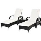 Outsunny 3 Pieces Patio Lounge Chair Set Garden Wicker Wheeling Recliner Outdoor Daybed, PE Rattan Lounge Chairs w/ Cushions & Side Coffee Table Black
