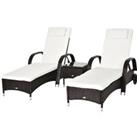 Outsunny 3 Pieces Patio Lounge Chair Set, Garden Wicker Wheeling Recliner Outdoor Daybed, PE Rattan 