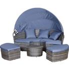 Outsunny 6-Seater Rattan Sofa Bed Garden Furniture Cushioned Wicker Round Sofa Bed with Coffee Table