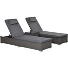 Outsunny 3 Piece Rattan Sun Lounger Set, Garden Furniture with Side Table, 5-Position Adjustable Rec
