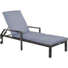 Outsunny Rattan Wicker Sun Lounger, Outdoor Recliner Chair with 5-Level Adjustable Backrest, 2 Wheel