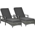 Outsunny PE Rattan Sun Loungers set of 2 with Cushion, Outdoor 2 Pieces Garden Sunbed Furniture with