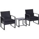 Outsunny Rattan Patio Set 2 Seater Wicker Bistro Set with Sofa, Coffee Table & Chairs, Conservat