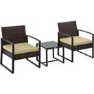 Outsunny PE Rattan Garden Furniture 3 pcs Patio Bistro Set Weave Conservatory Sofa Coffee Table and 