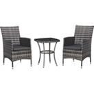 Outsunny 3 PCs Rattan Garden Bistro Set with Cushions Patio Weave Companion Chair Table Set Conserva
