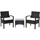 Outsunny Rattan Garden Furniture Set, 2-Seater Wicker Sofa Chair and Table Bistro Set for Outdoor Pa
