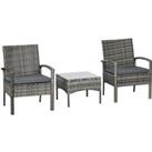 Outsunny 3 Pieces Outdoor Rattan Bistro Set, Patio Wicker Balcony Furniture, Conservatory Sets w/ Co
