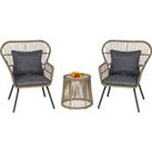 Outsunny 3 Piece PE Rattan Bristo Set with Cushions, Wing-Shaped Chairs & Adjustable Foot Pads, 