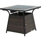 Outsunny Square Outdoor PE Rattan Fire Pit Table Gas Burner Heater w/ Control Panel, Slate Top, Lid 