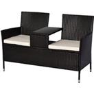 Outsunny 2 Seater Rattan Dining Chairs Wicker Loveseat Outdoor Patio Armchair with Drink Table Garde