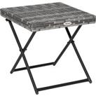 Outsunny Garden Small Folding Square Rattan Coffee Table Bistro Balcony Outdoor Wicker Weave Side Table 40H x 40L x 40Wcm Grey