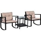 Outsunny 2 Seater Rattan Rocking Set Patio Bistro Table Chairs Conversation w/ Cushion