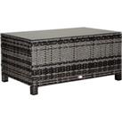 Outsunny Rattan Side Coffee Table, Patio Garden Furniture with Tempered Glass Top, Weather-Resistant Wicker, Mixed Grey