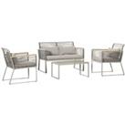 Outsunny 4-Seater Patio Wicker Sofa Set, Outdoor Metal Frame Wrapped Round PE Rattan Conservatory Fu